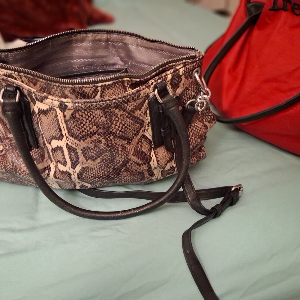 Python-Texture Shoulder Bag In Brown And Black - image 5